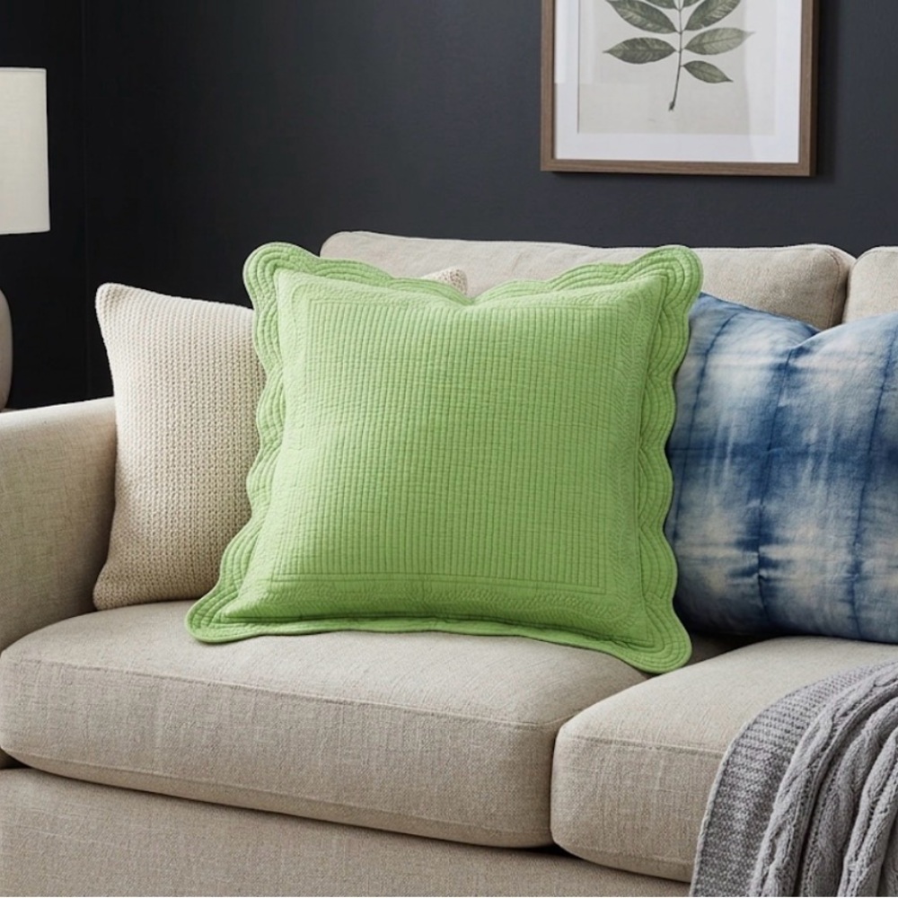 Shabby Chic Lime Green Scalloped Pillow Case